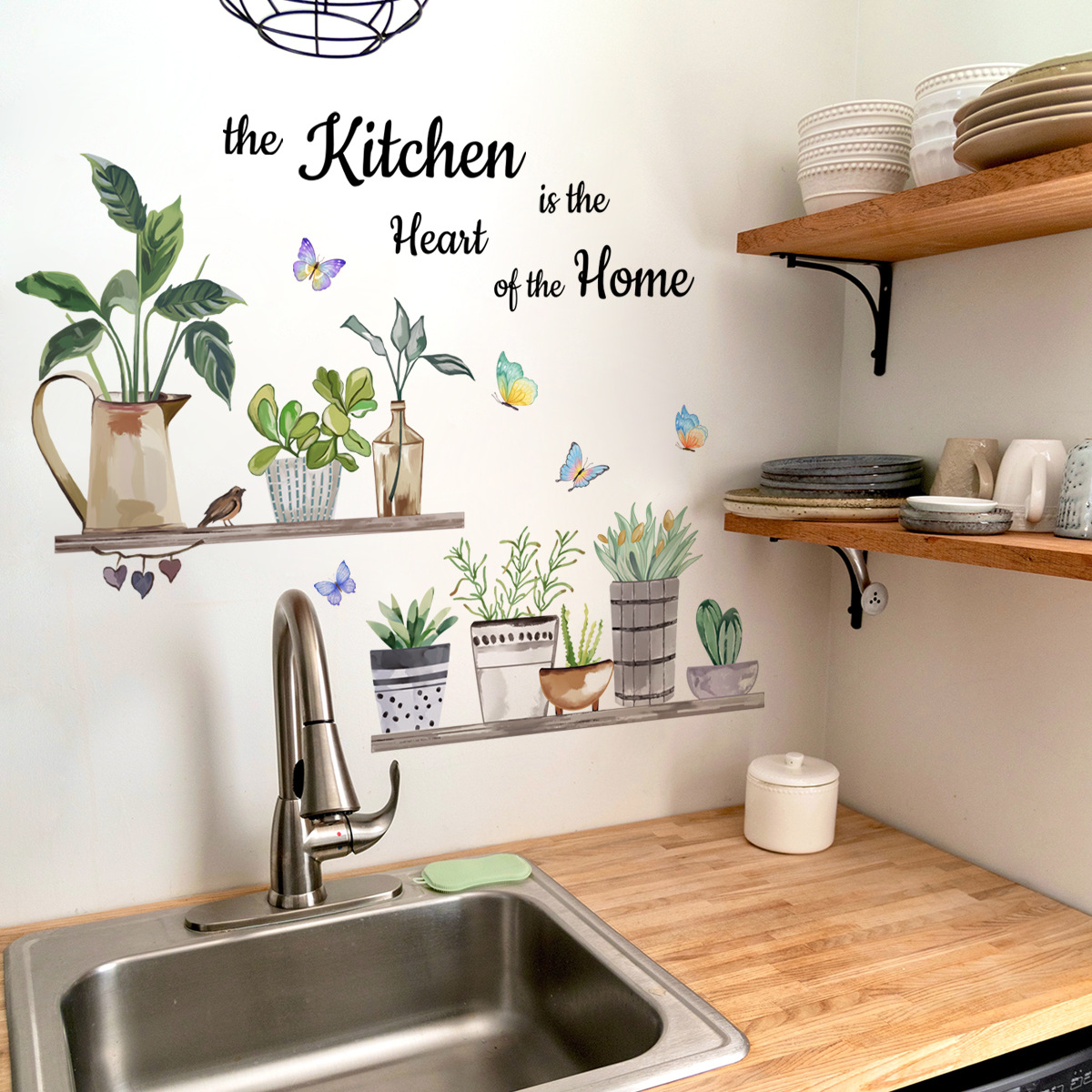 Home Cooking Quotes - Mutfak Yeşil Bitkiler Pişirme Sanat Kelebek